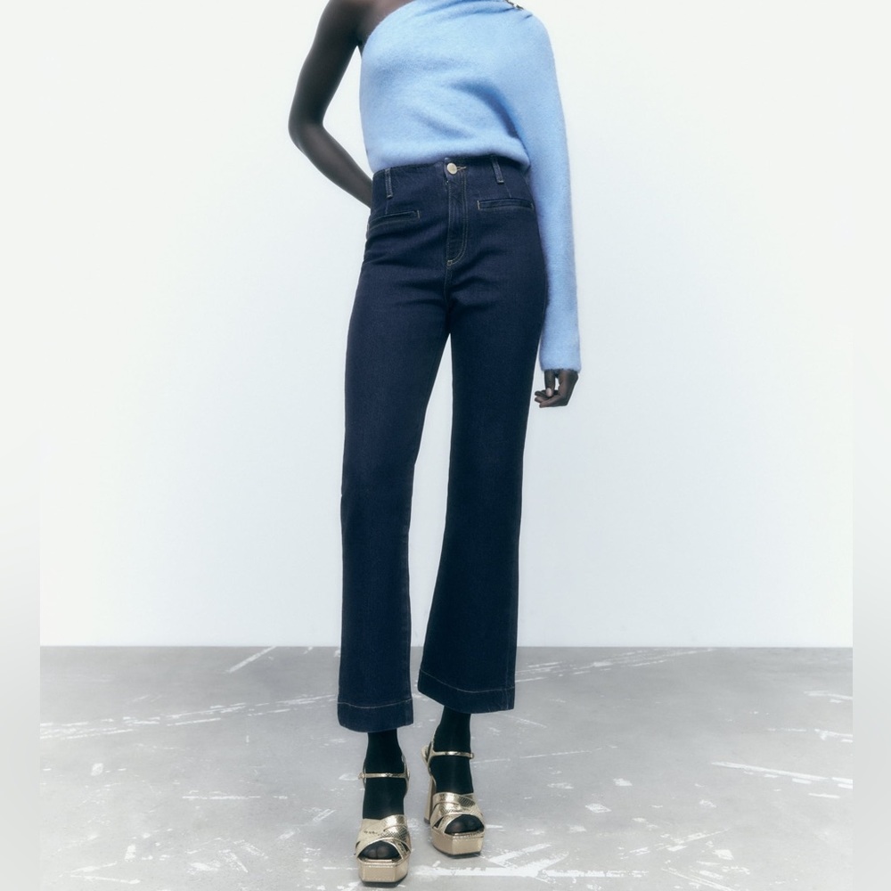 Zara High-Rise Dark Blue Flared Jeans